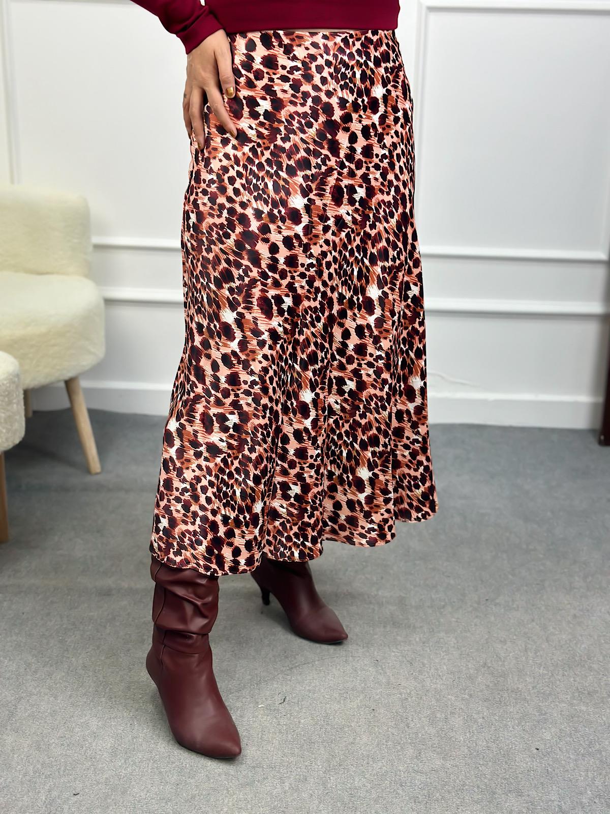 Leopar Desenli Etek BORDO