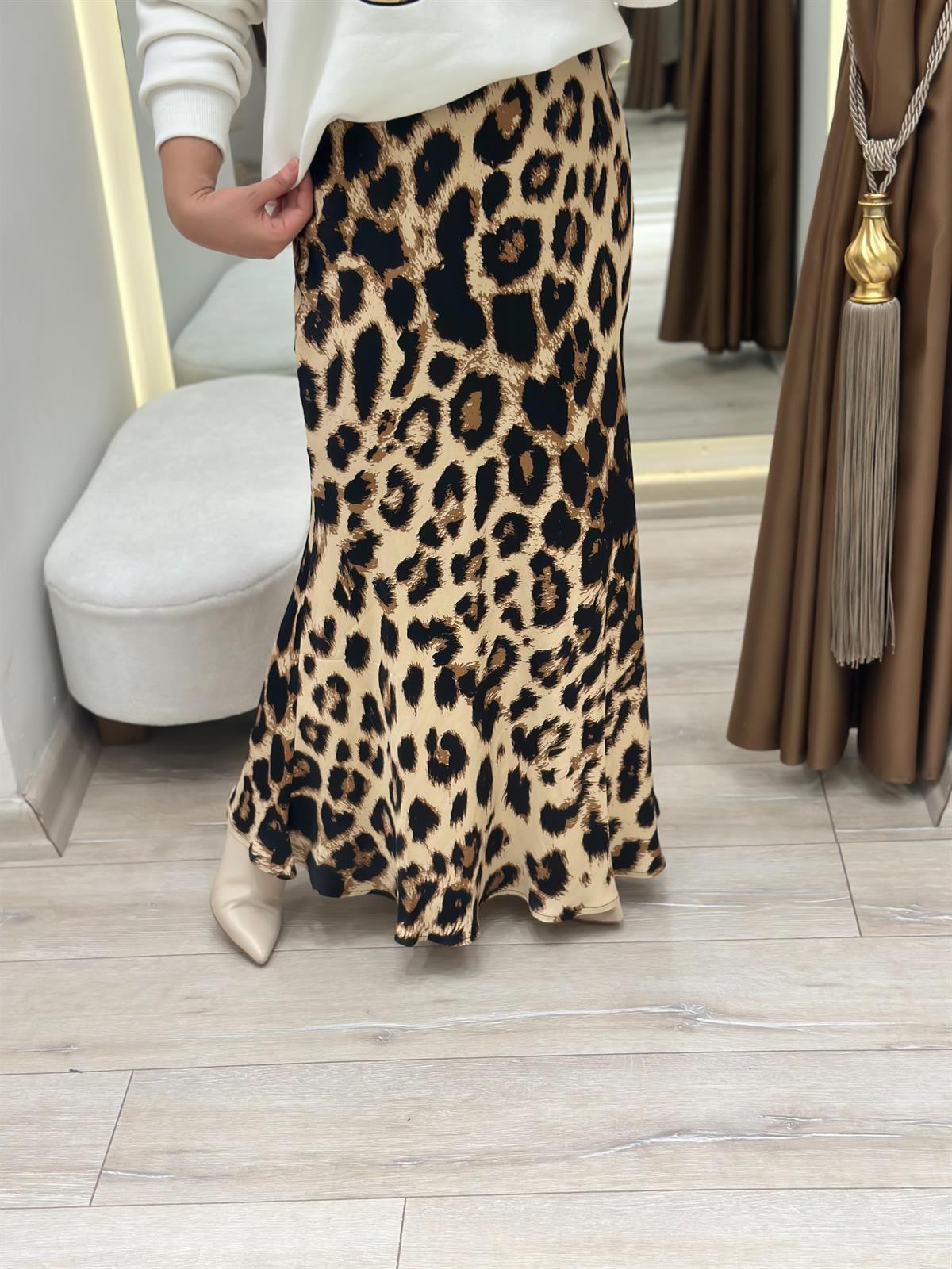 Leopar Detaylı Etekli Sweatshirt 2 Li Takım BEYAZ