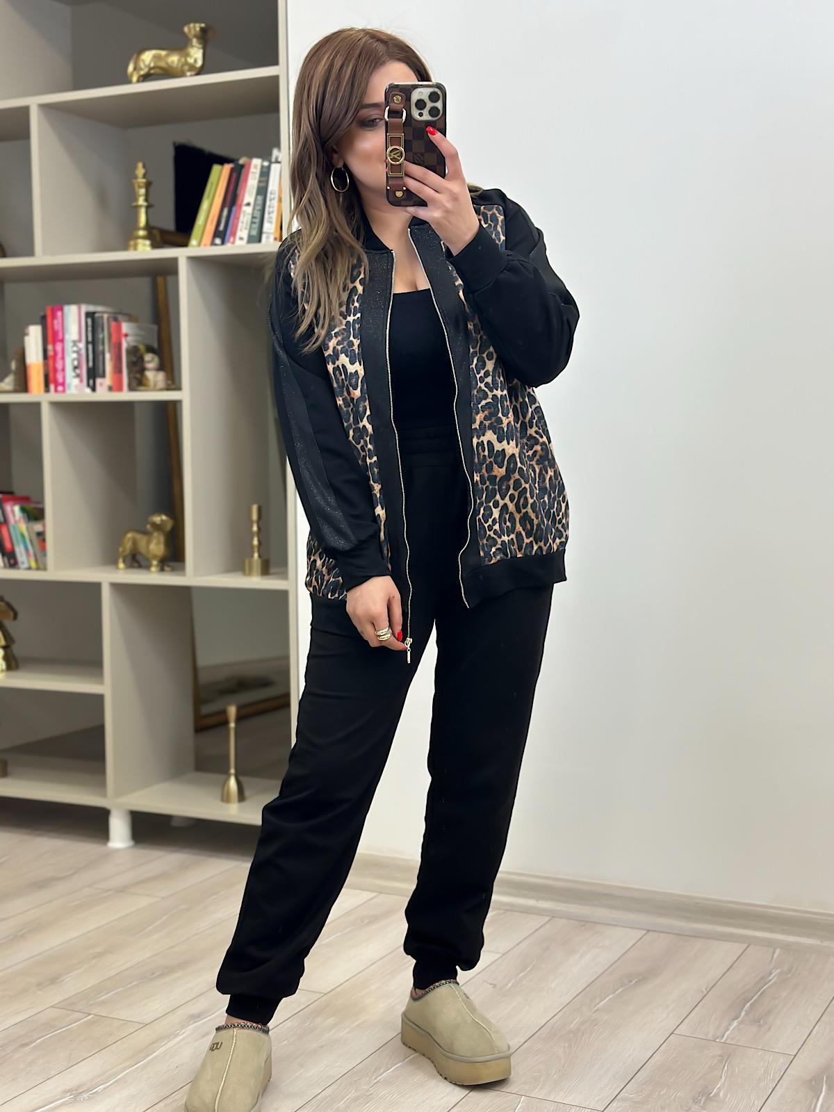 Leopar Fermuarlı Takım SİYAH