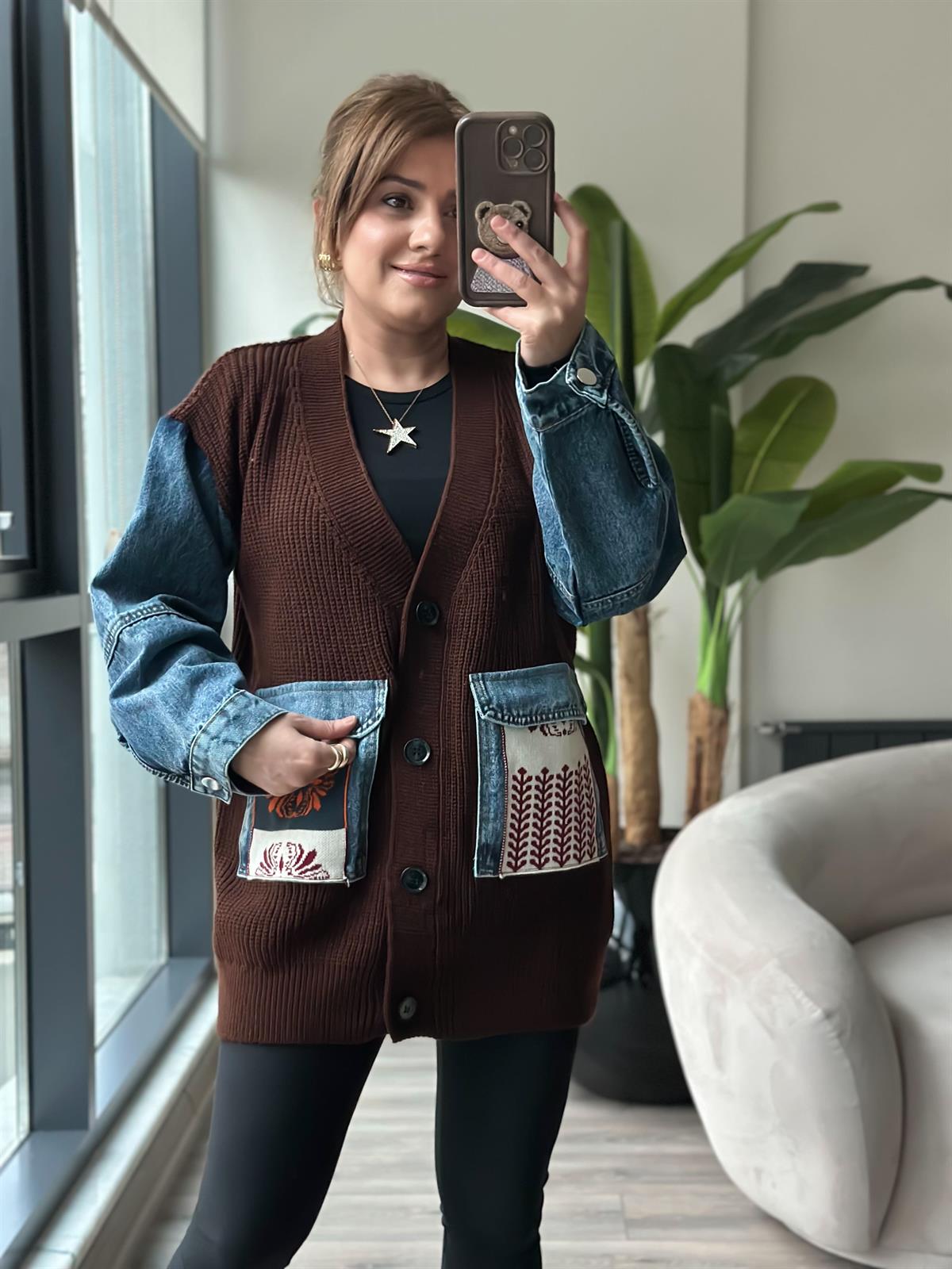 Liesta Kot Garnili Hırka KAHVE