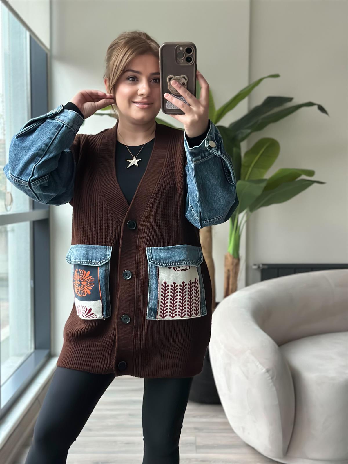 Liesta Kot Garnili Hırka KAHVE