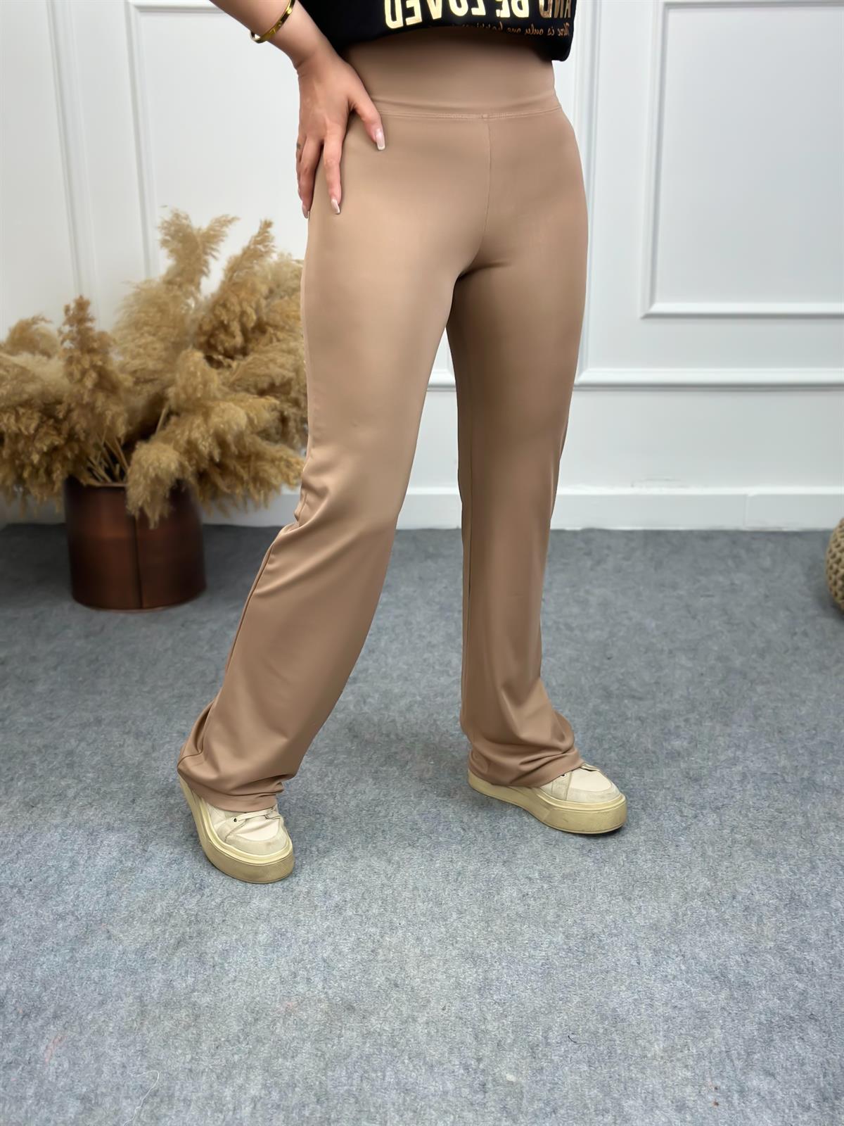 Likralı Kalın Kemerli İspanyol Paça Tayt VİZON