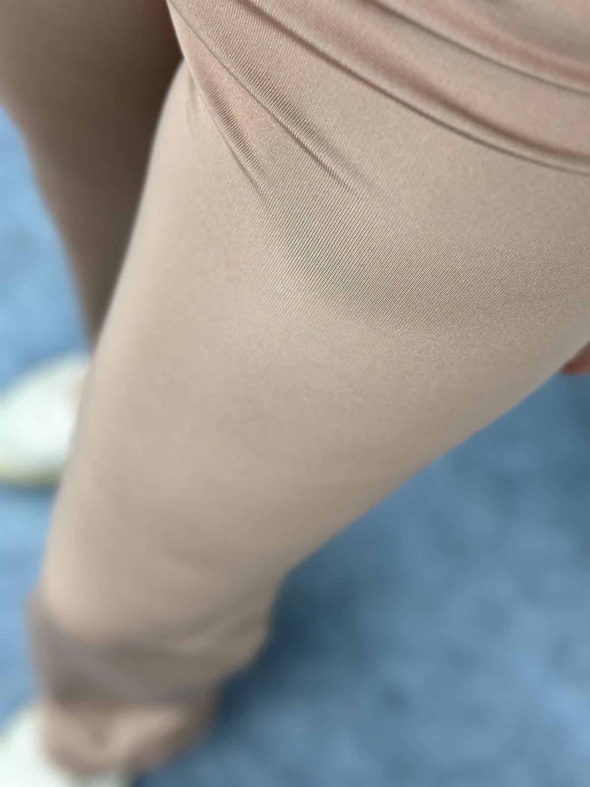 Likralı Kalın Kemerli İspanyol Paça Tayt VİZON