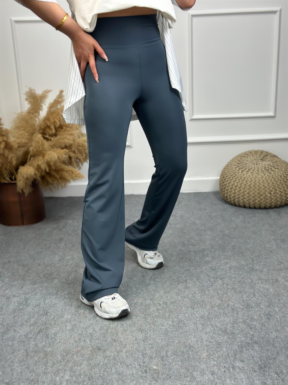 Likralı Kalın Kemerli İspanyol Paça Tayt ANTRASİT