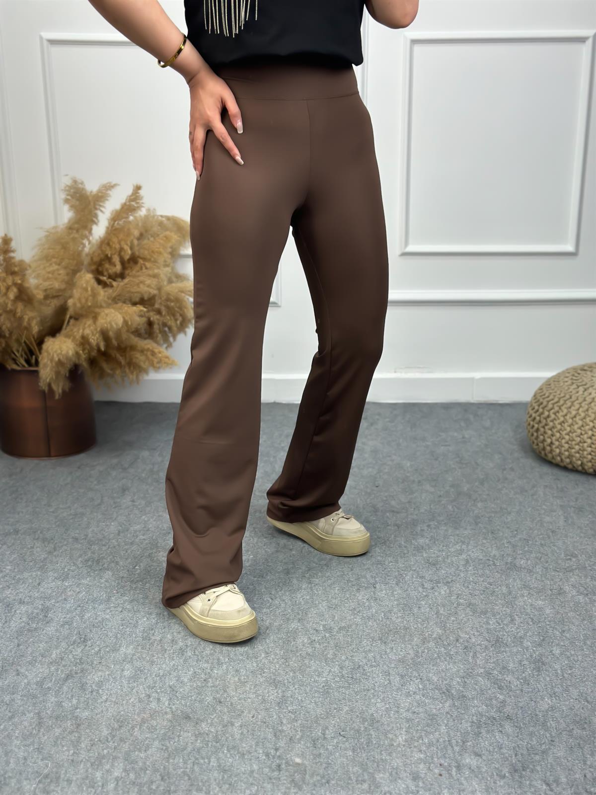 Likralı Kalın Kemerli İspanyol Paça Tayt KAHVE