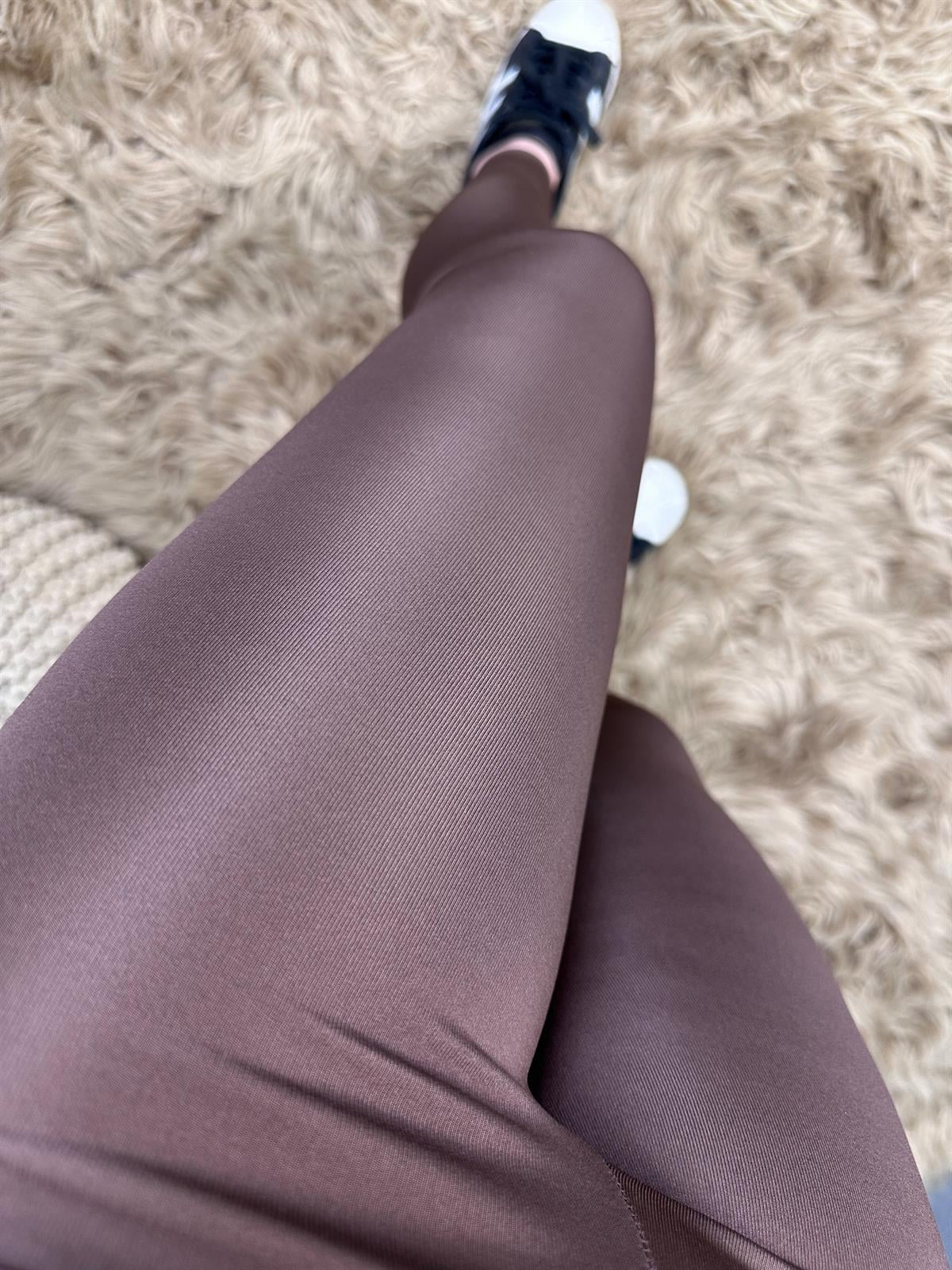 Likralı Kalın Kemerli Yüksek Bel Tayt KAHVE