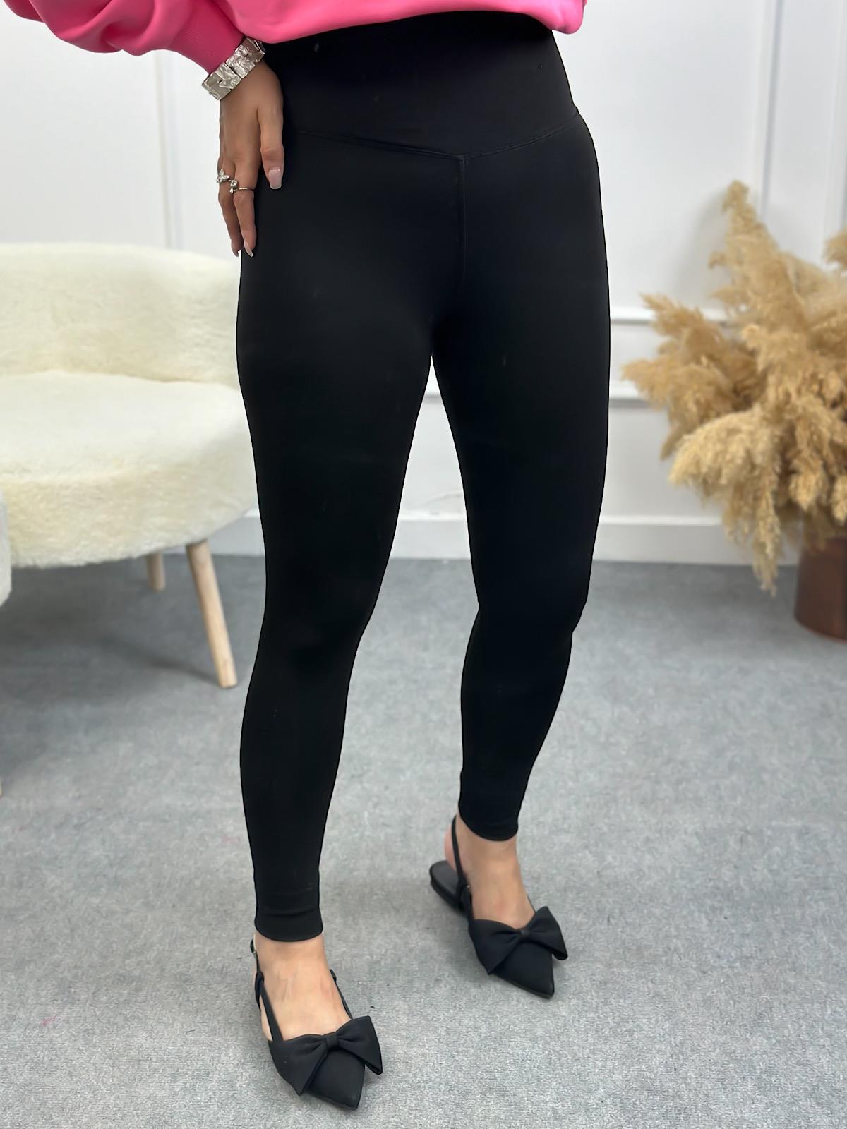 Likralı Şardonlu Kalın Kemerli Yüksek Bel Tayt SİYAH