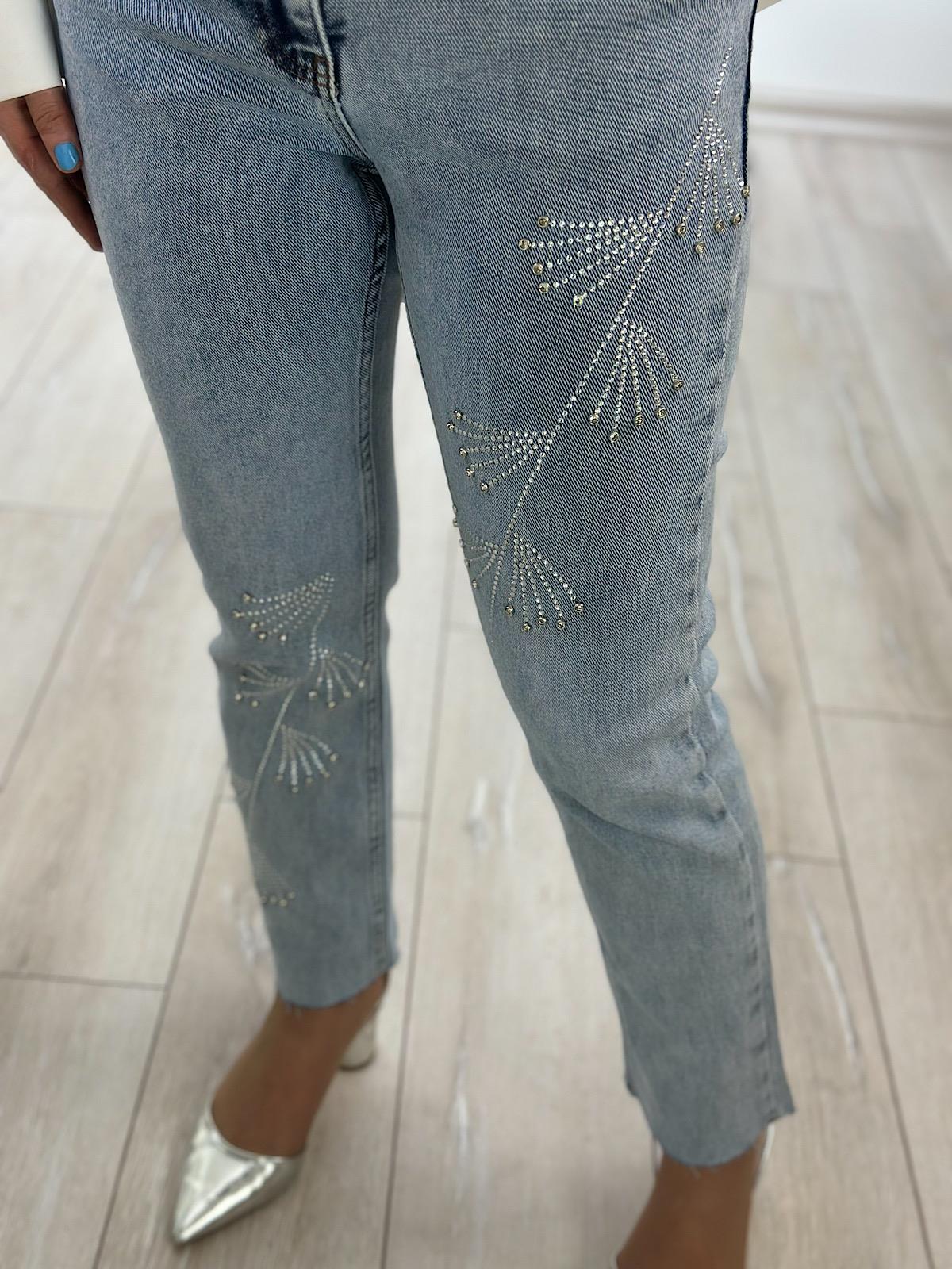 Lüks Kalite Çapraz Taşlı Mom Fit Pantolon BUZ MAVİ