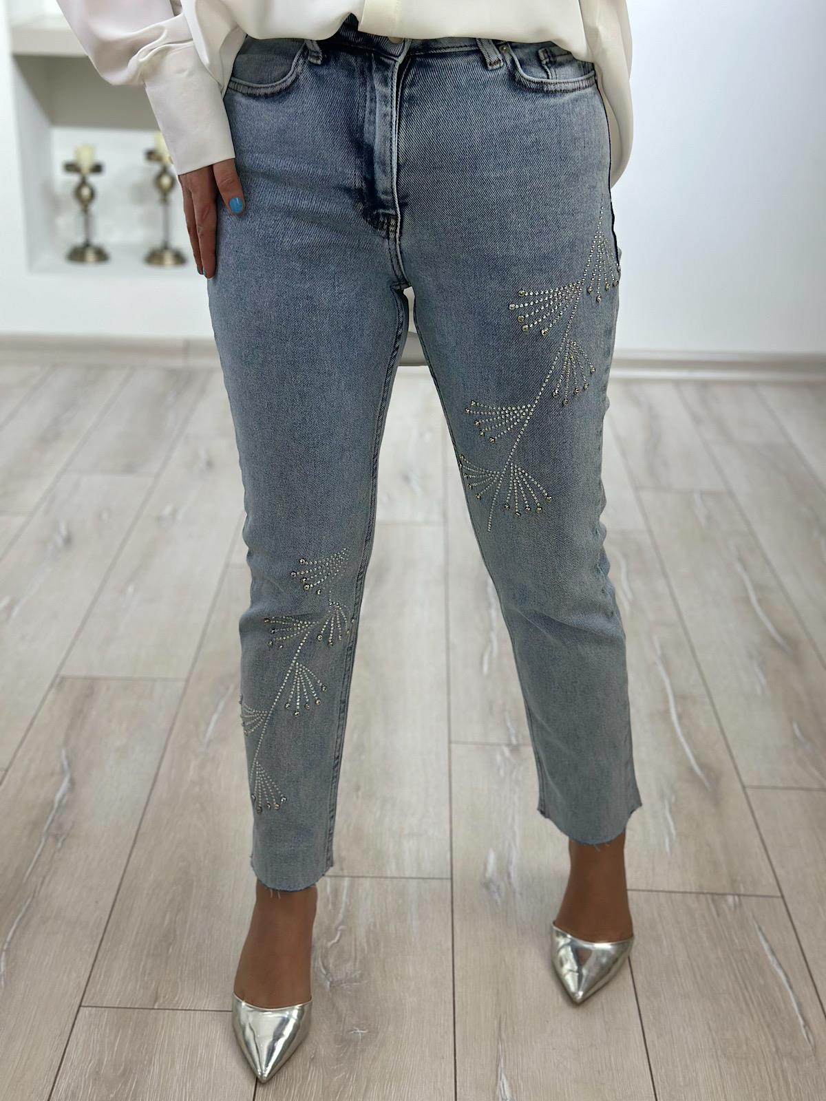 Lüks Kalite Çapraz Taşlı Mom Fit Pantolon BUZ MAVİ