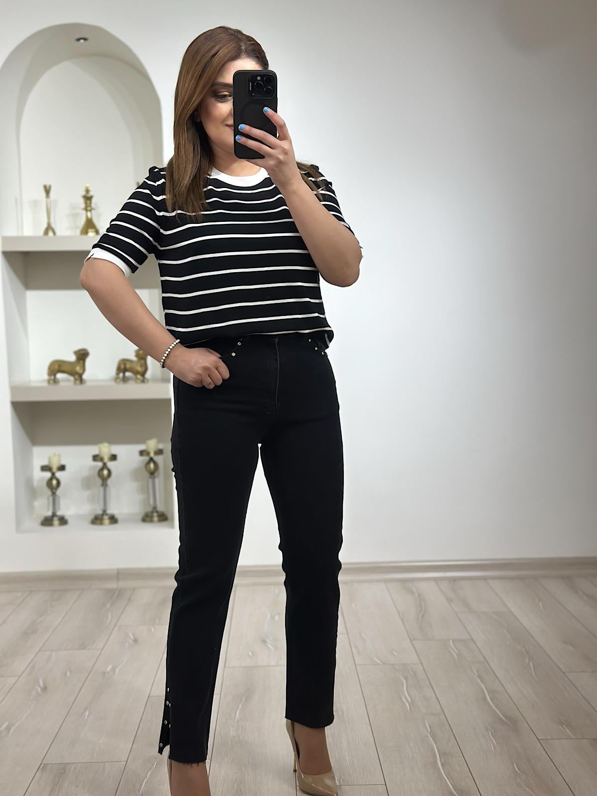 Lüks Kalite Flare Paça Mom Fit Pantolon FÜME
