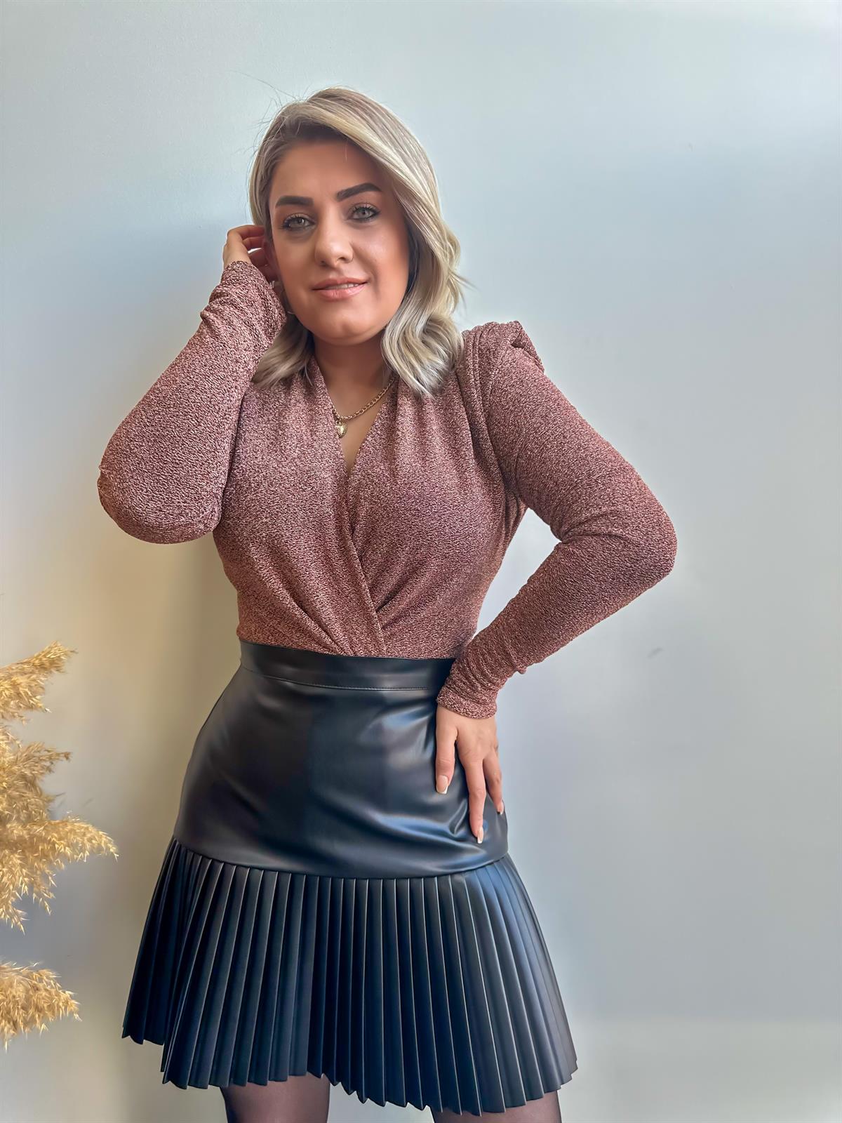 Lüx Kalite Işıltılı Vatkalı Likralı Badi Suit BRONZ