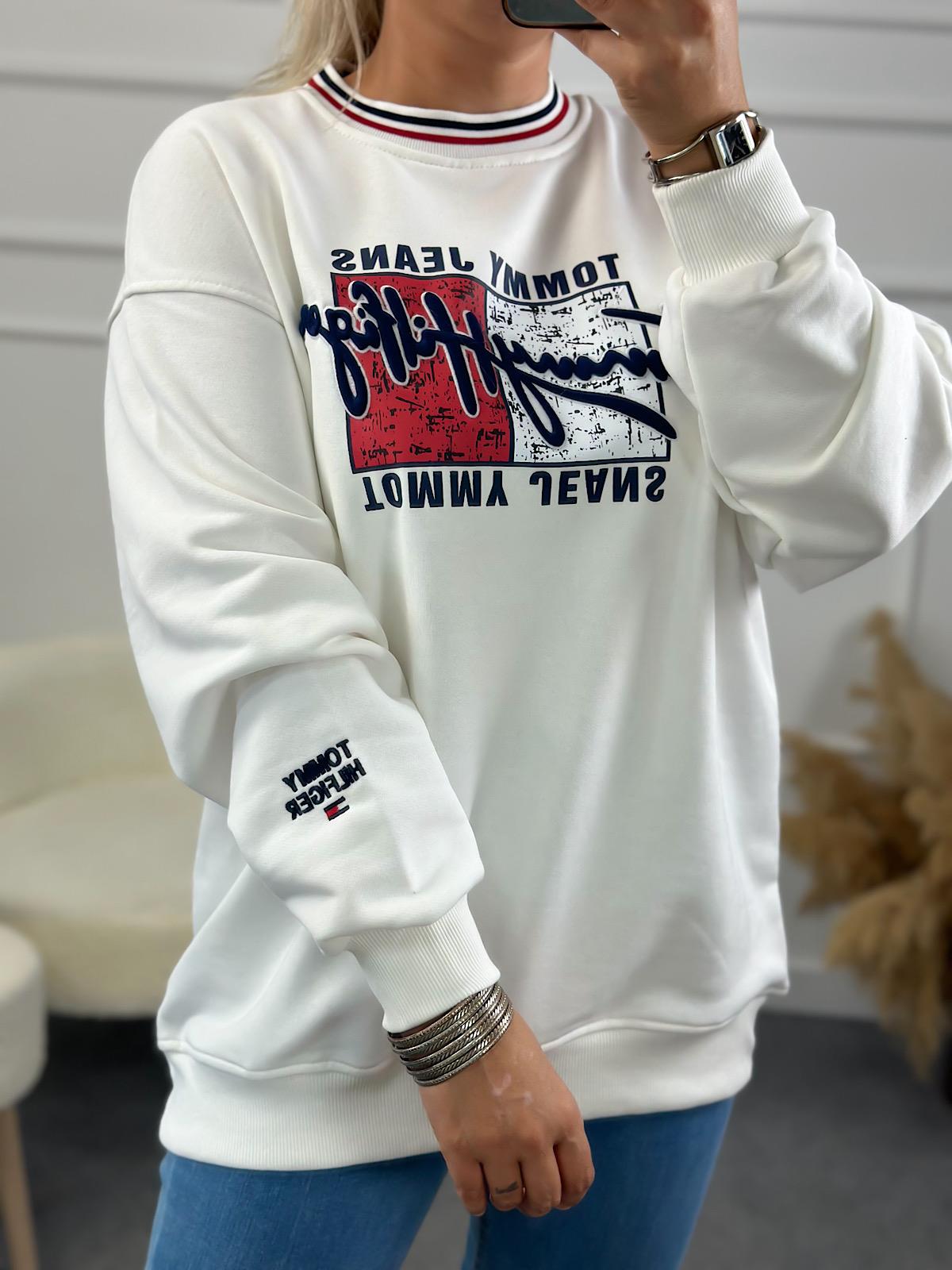 Marka Model Yazı Baskılı Oversize Sweatshirt BEYAZ