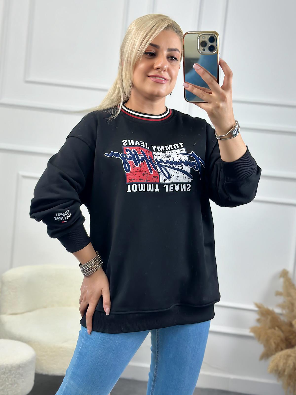 Marka Model Yazı Baskılı Oversize Sweatshirt SİYAH