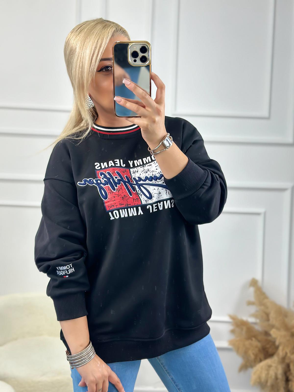 Marka Model Yazı Baskılı Oversize Sweatshirt SİYAH