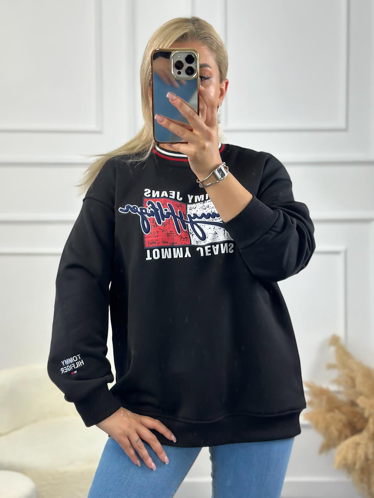 Marka Model Yazı Baskılı Oversize Sweatshirt SİYAH