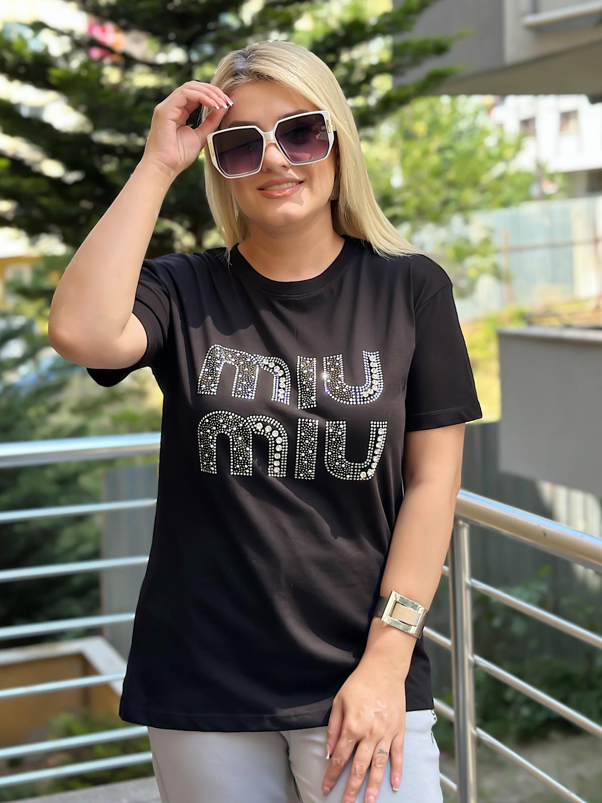 Miu Taş Baskılı Tshırt SİYAH