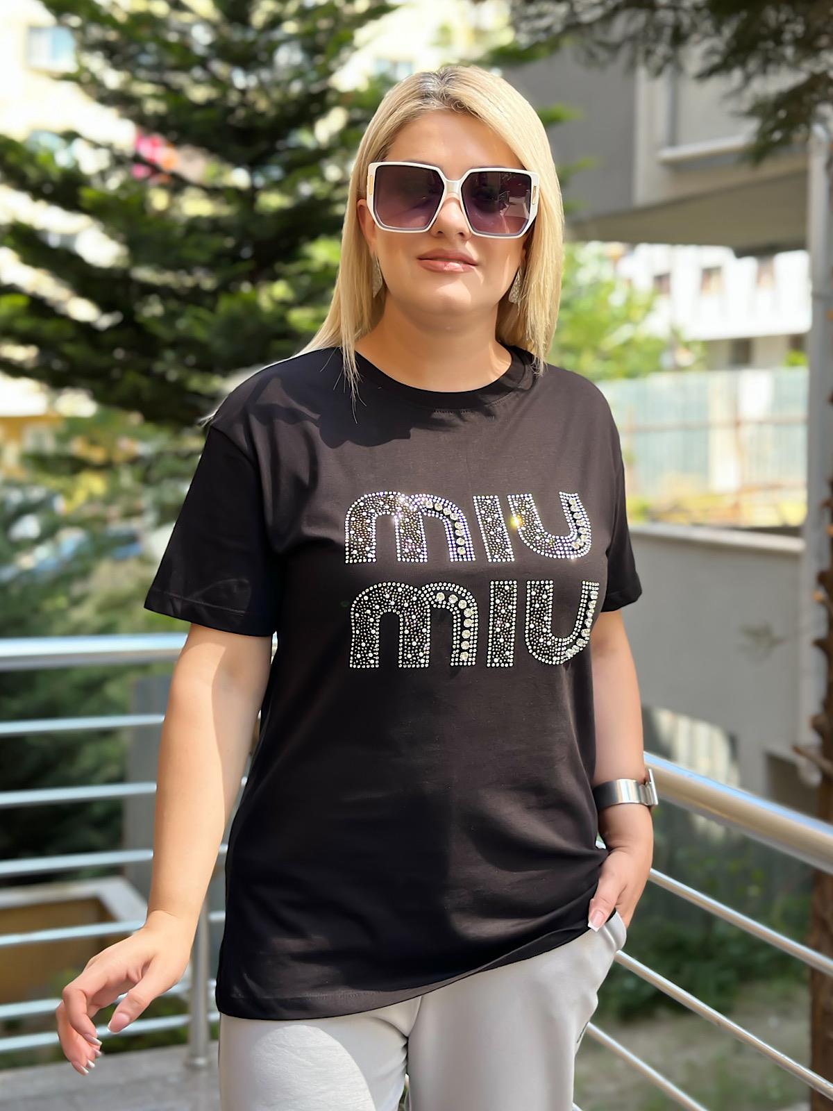 Miu Taş Baskılı Tshırt SİYAH