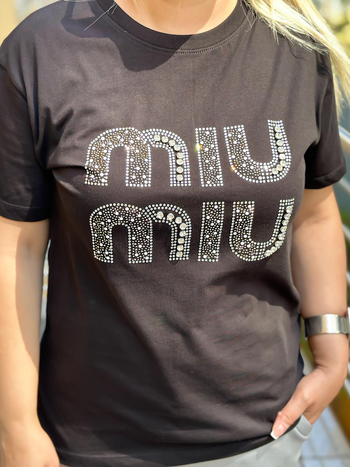 Miu Taş Baskılı Tshırt SİYAH