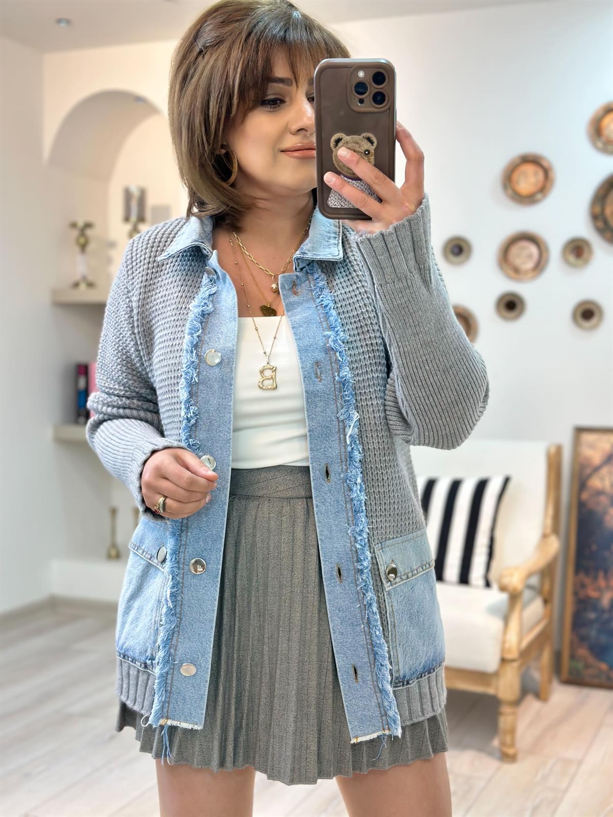 Mousin Kot Detaylı Triko Hırka GRİ