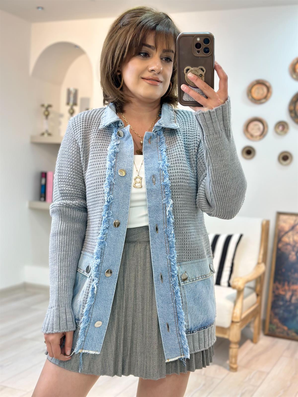 Mousin Kot Detaylı Triko Hırka GRİ