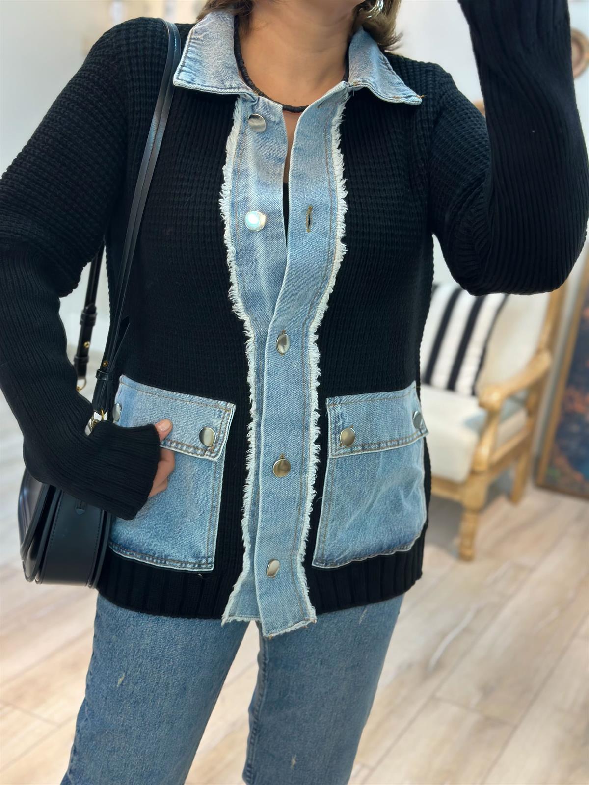 Mousin Kot Detaylı Triko Hırka SİYAH