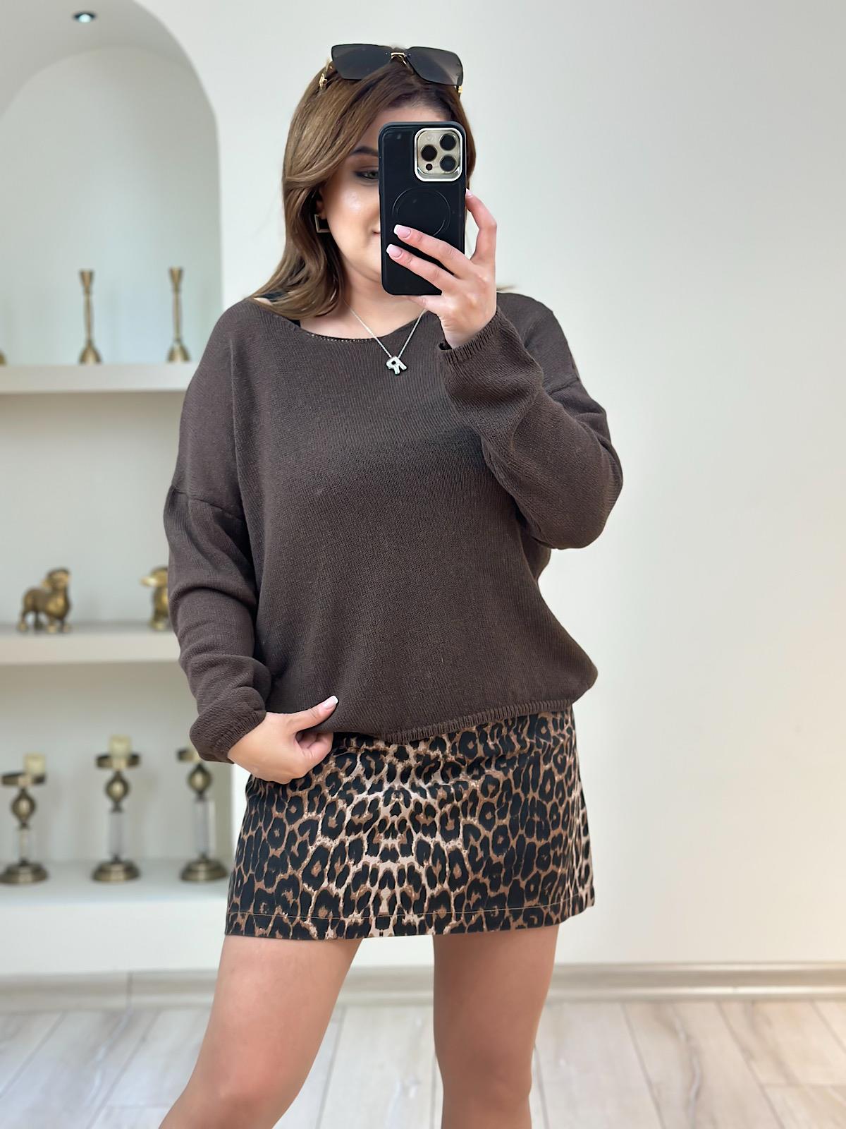 Naturel Yaka Basic Triko KAHVE