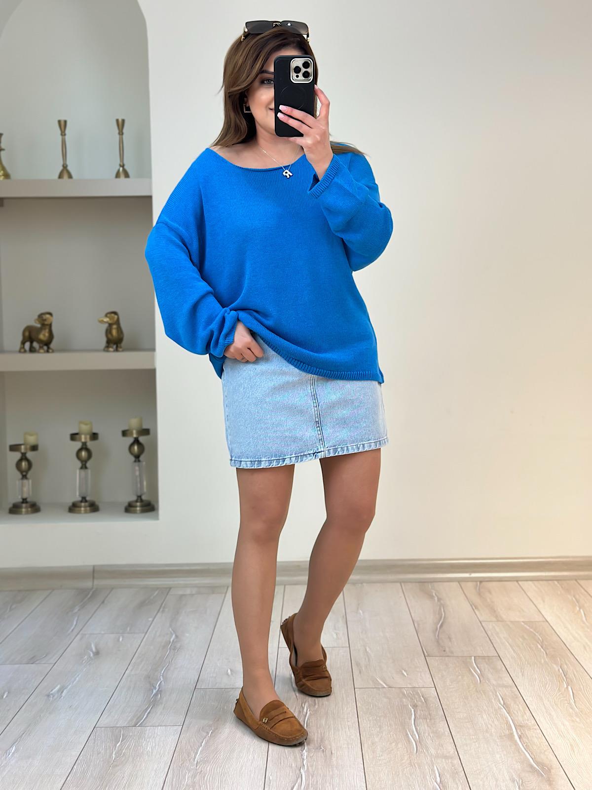 Naturel Yaka Basic Triko MAVİ