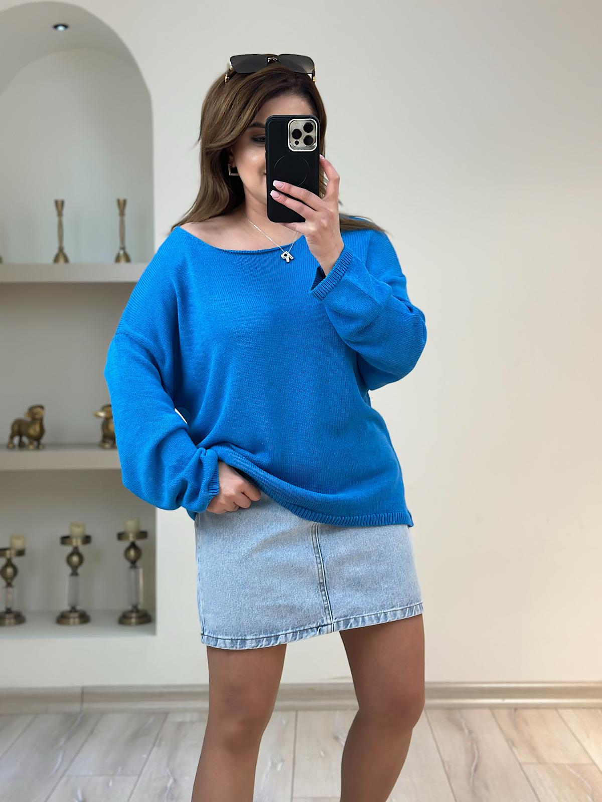 Naturel Yaka Basic Triko MAVİ