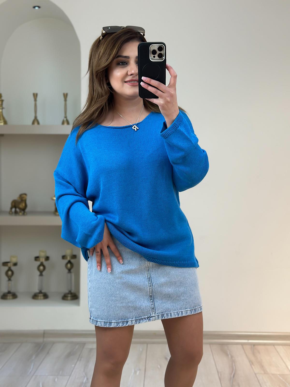 Naturel Yaka Basic Triko MAVİ