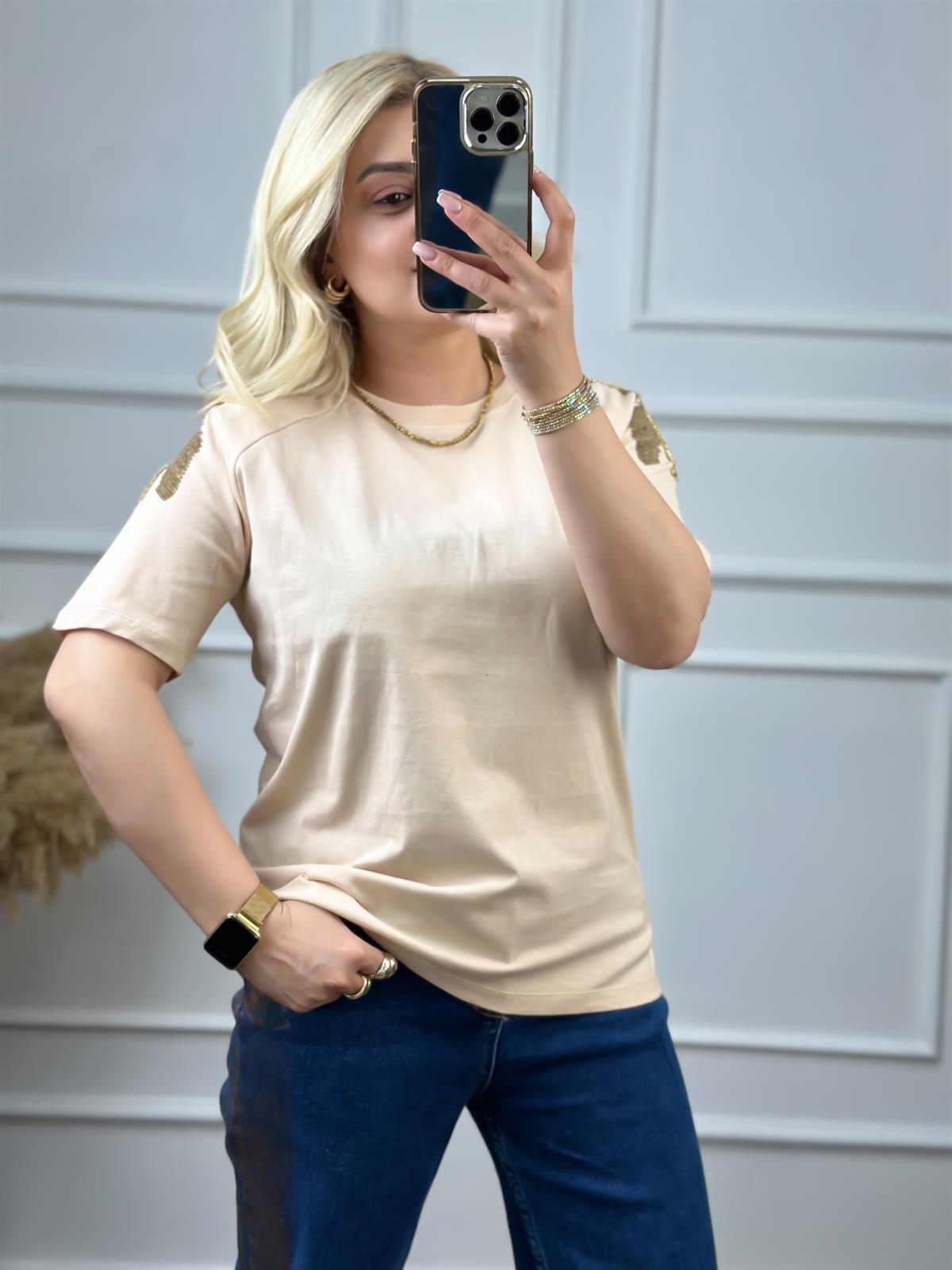 Omuz Pullu Tshirt BEJ