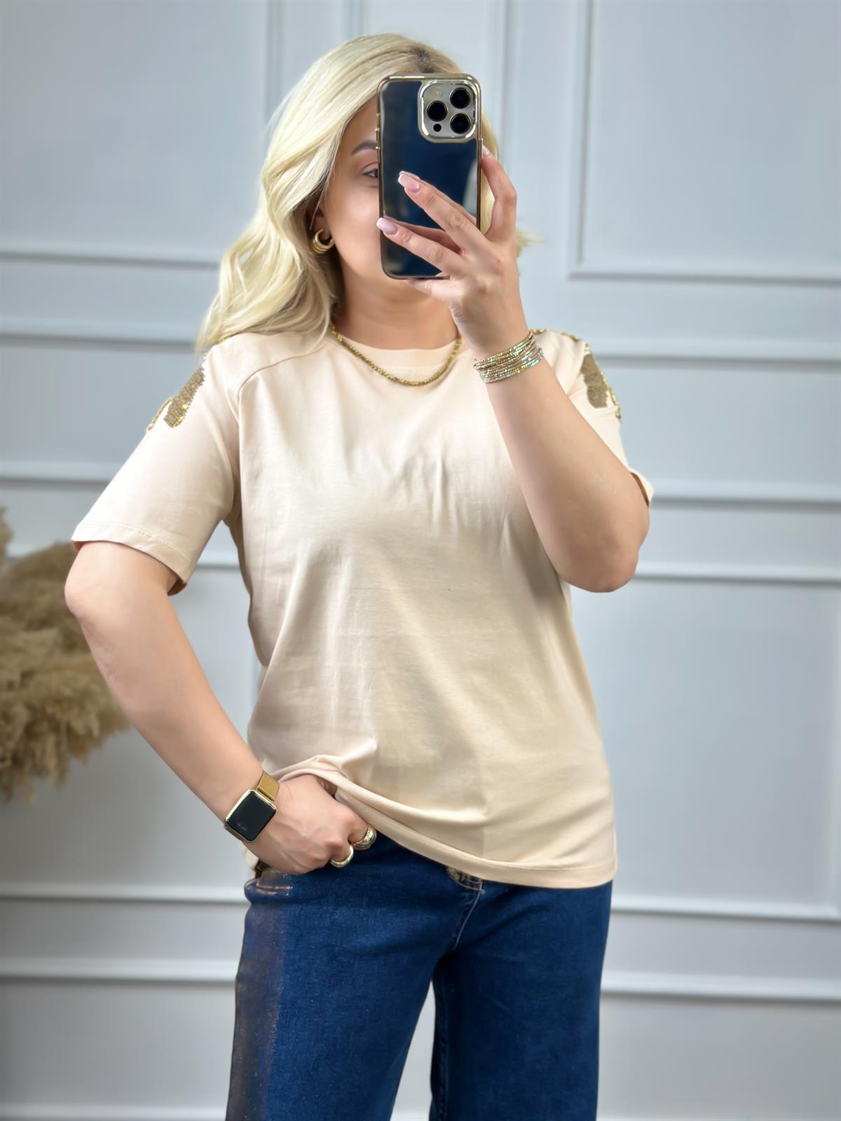 Omuz Pullu Tshirt BEJ
