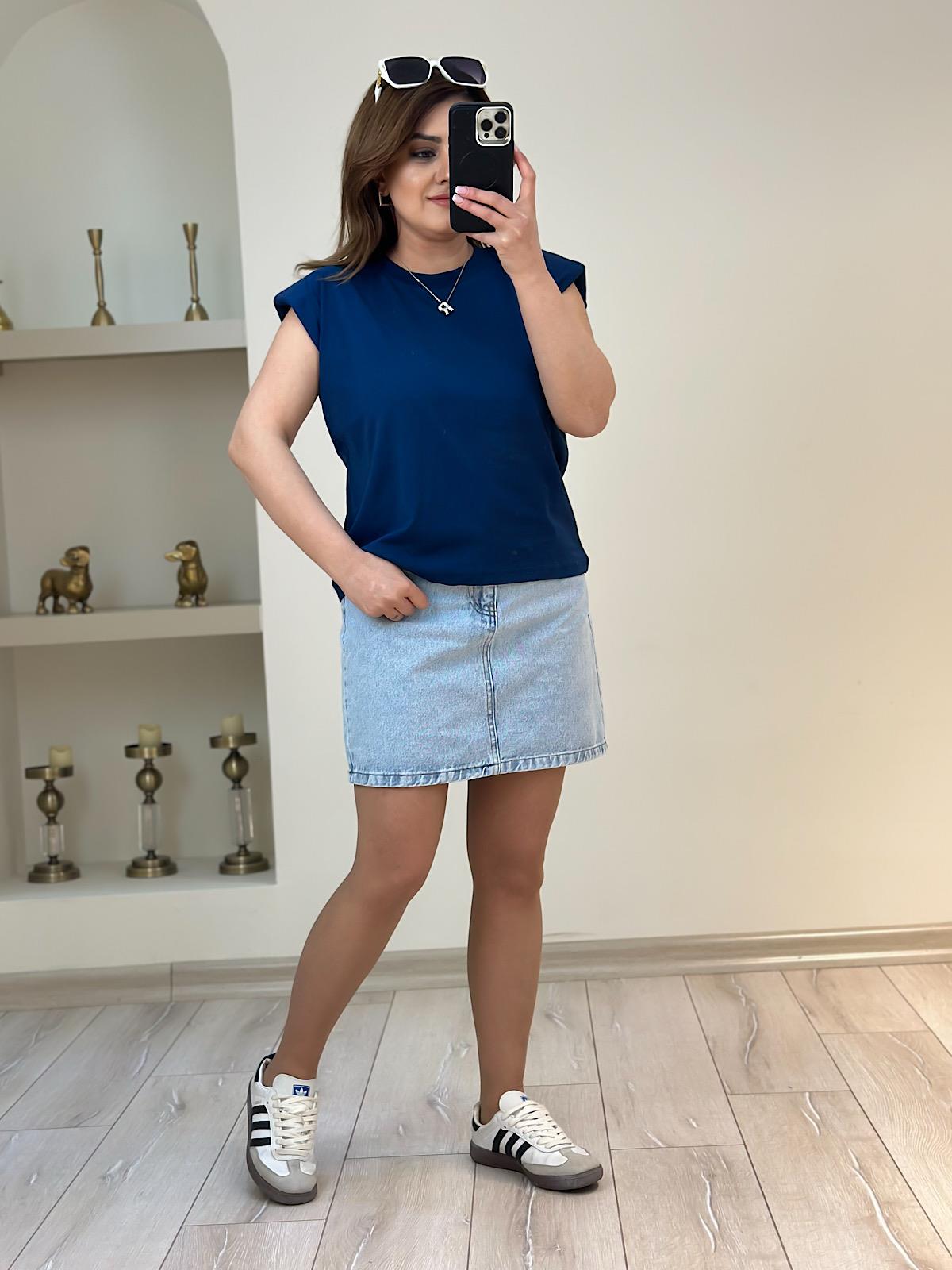 Omuzları Vatka Detaylı Tshirt LACİVERT