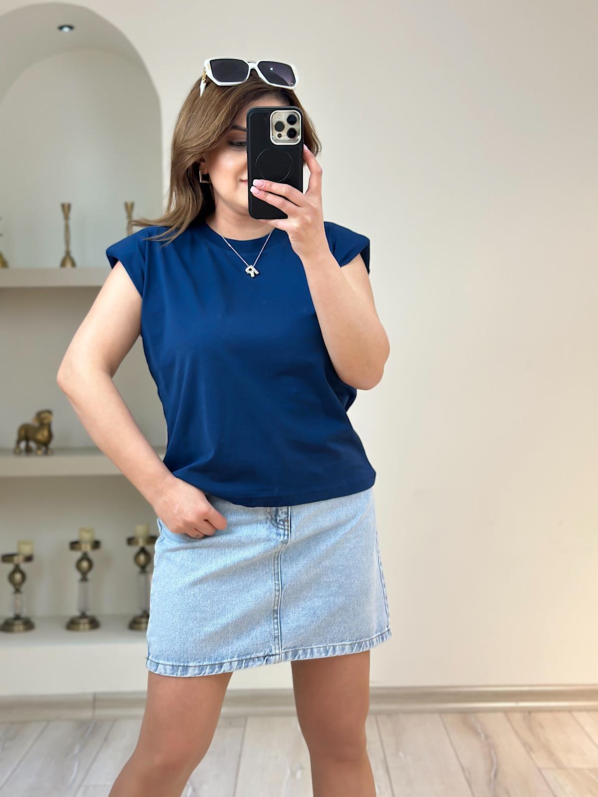 Omuzları Vatka Detaylı Tshirt LACİVERT