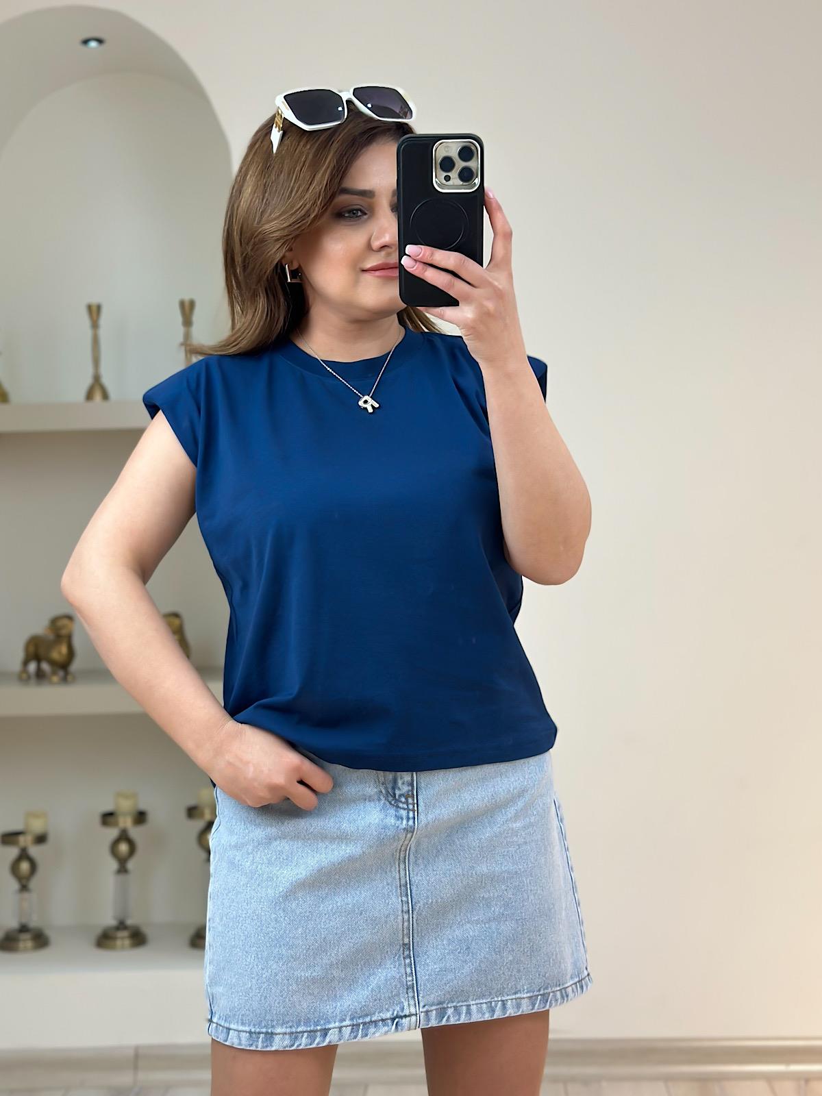 Omuzları Vatka Detaylı Tshirt LACİVERT