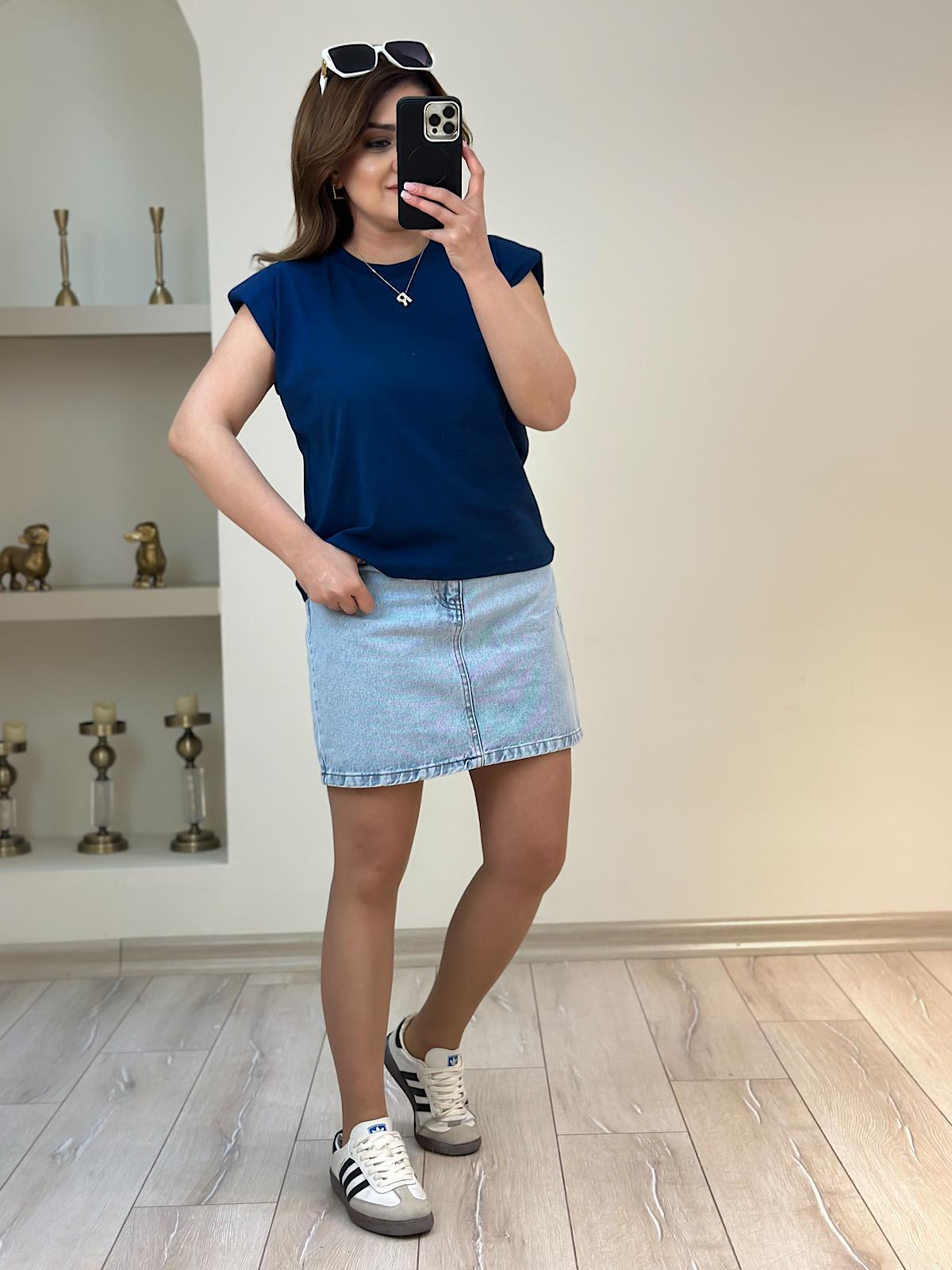 Omuzları Vatka Detaylı Tshirt LACİVERT