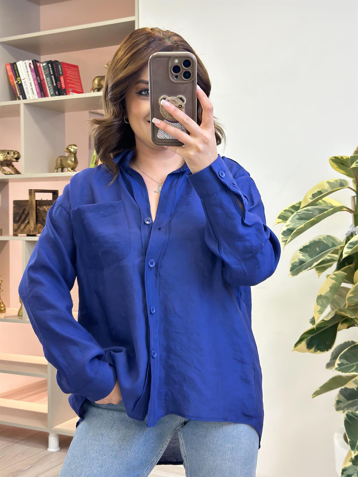 Omzu Düşük Oversize Gömlek LACİVERT
