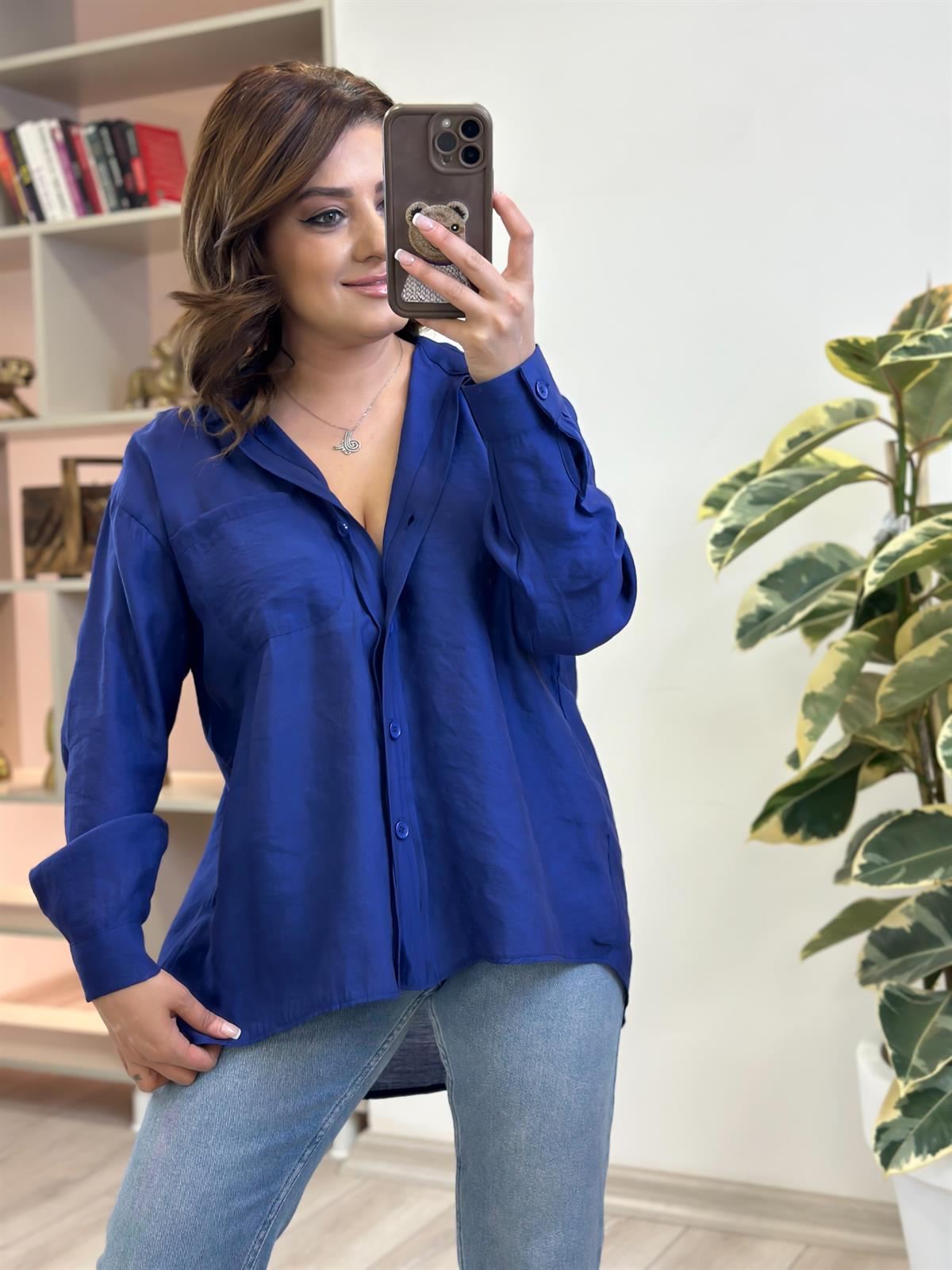 Omzu Düşük Oversize Gömlek LACİVERT