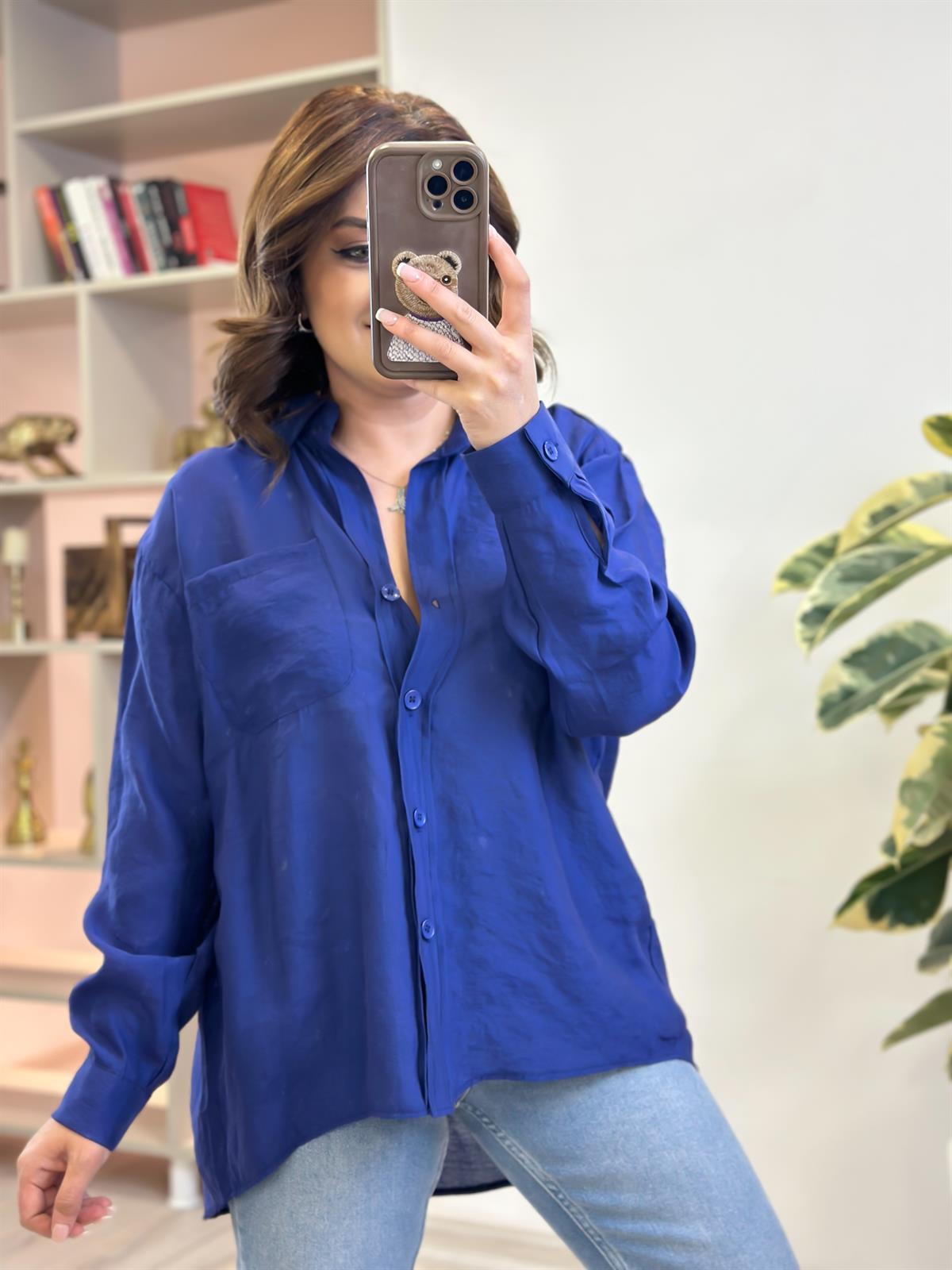 Omzu Düşük Oversize Gömlek LACİVERT