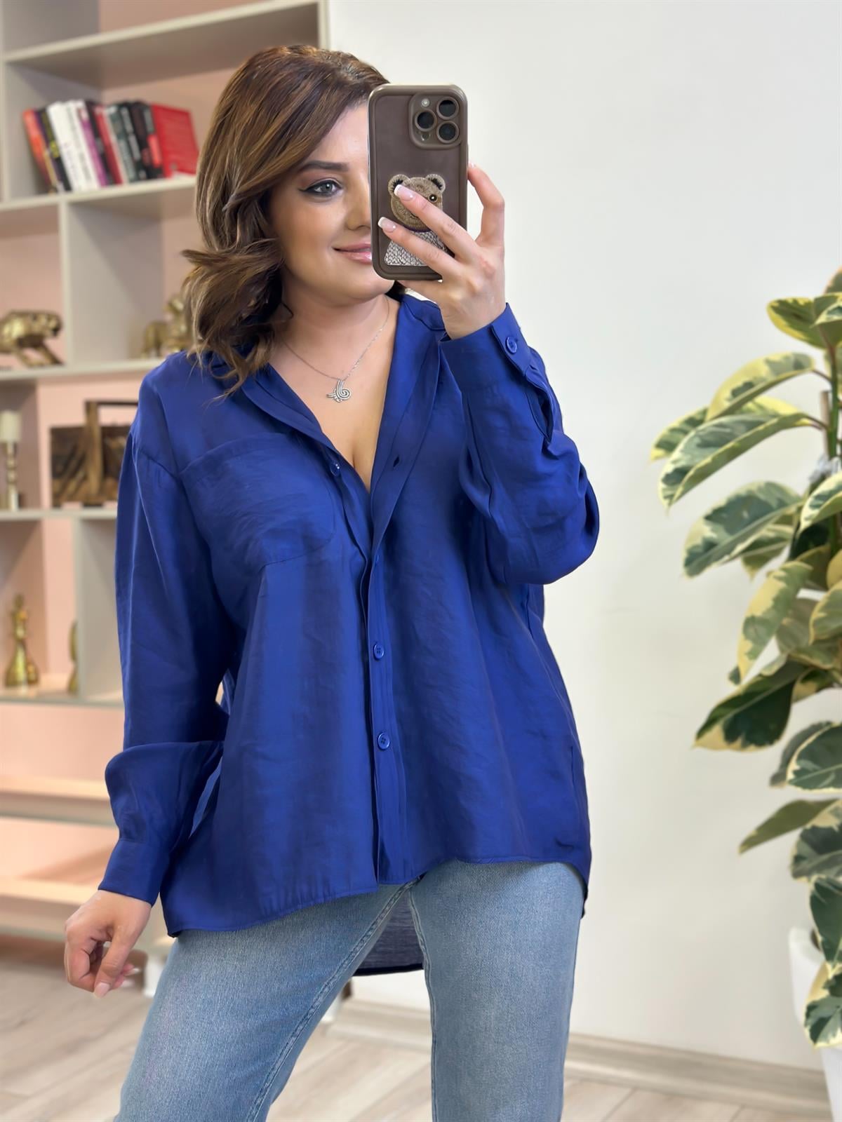 Omzu Düşük Oversize Gömlek LACİVERT