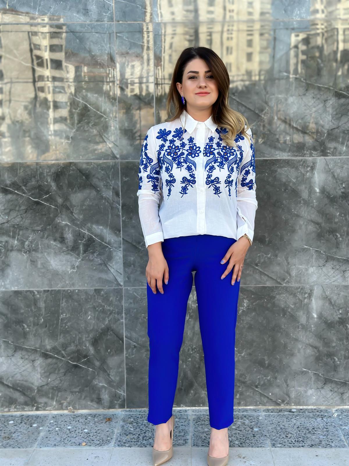 Önden Pensli Pantolon MAVİ
