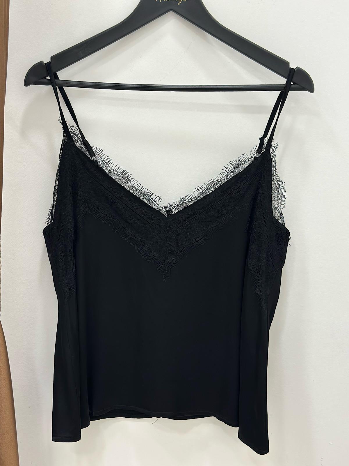 Önü Danteli Asklı Saten Atlet SİYAH