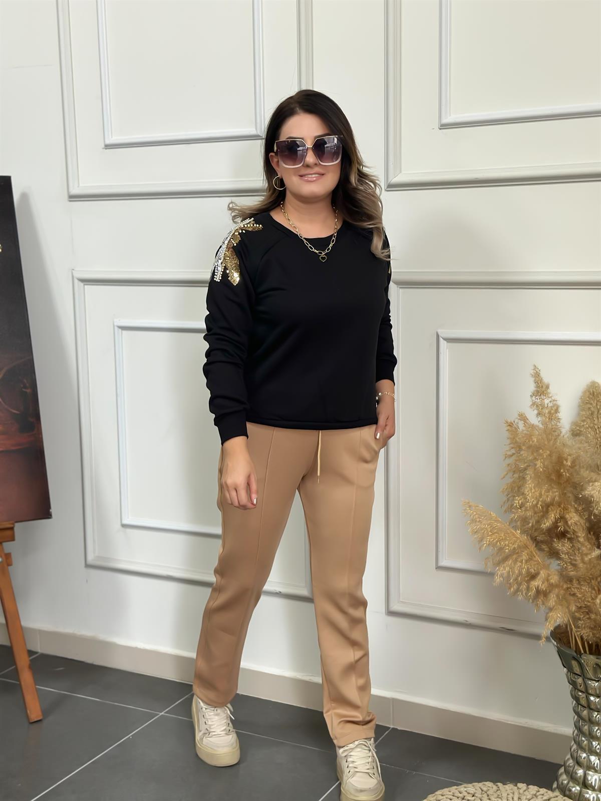 Önü Dikişli Beli Lastikli Scuba Eşofman KREM