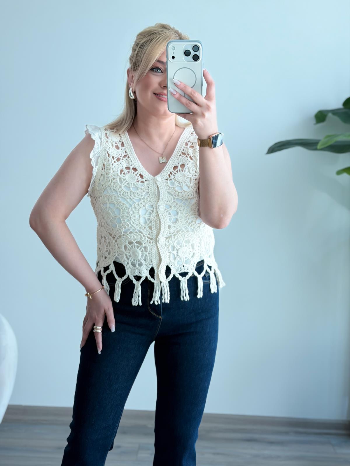 Örgü Detay Bluz EKRU