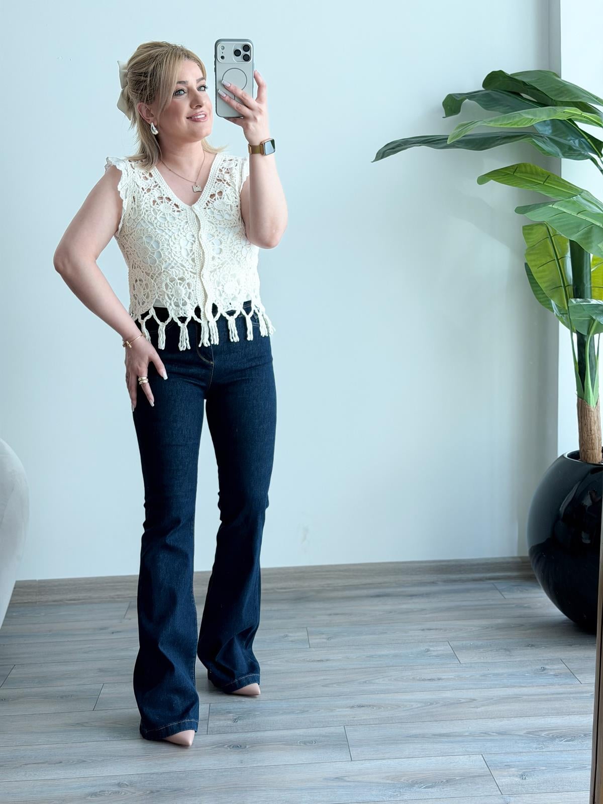 Örgü Detay Bluz EKRU