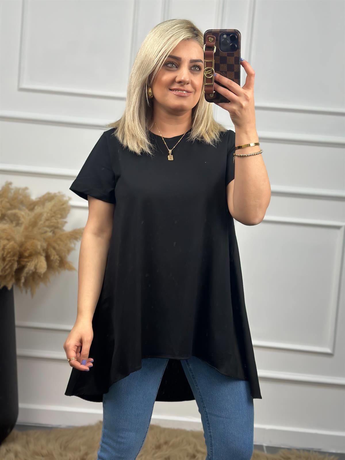 Orjinal Marka Arkası Poplin Detay Basic Tshirt SİYAH