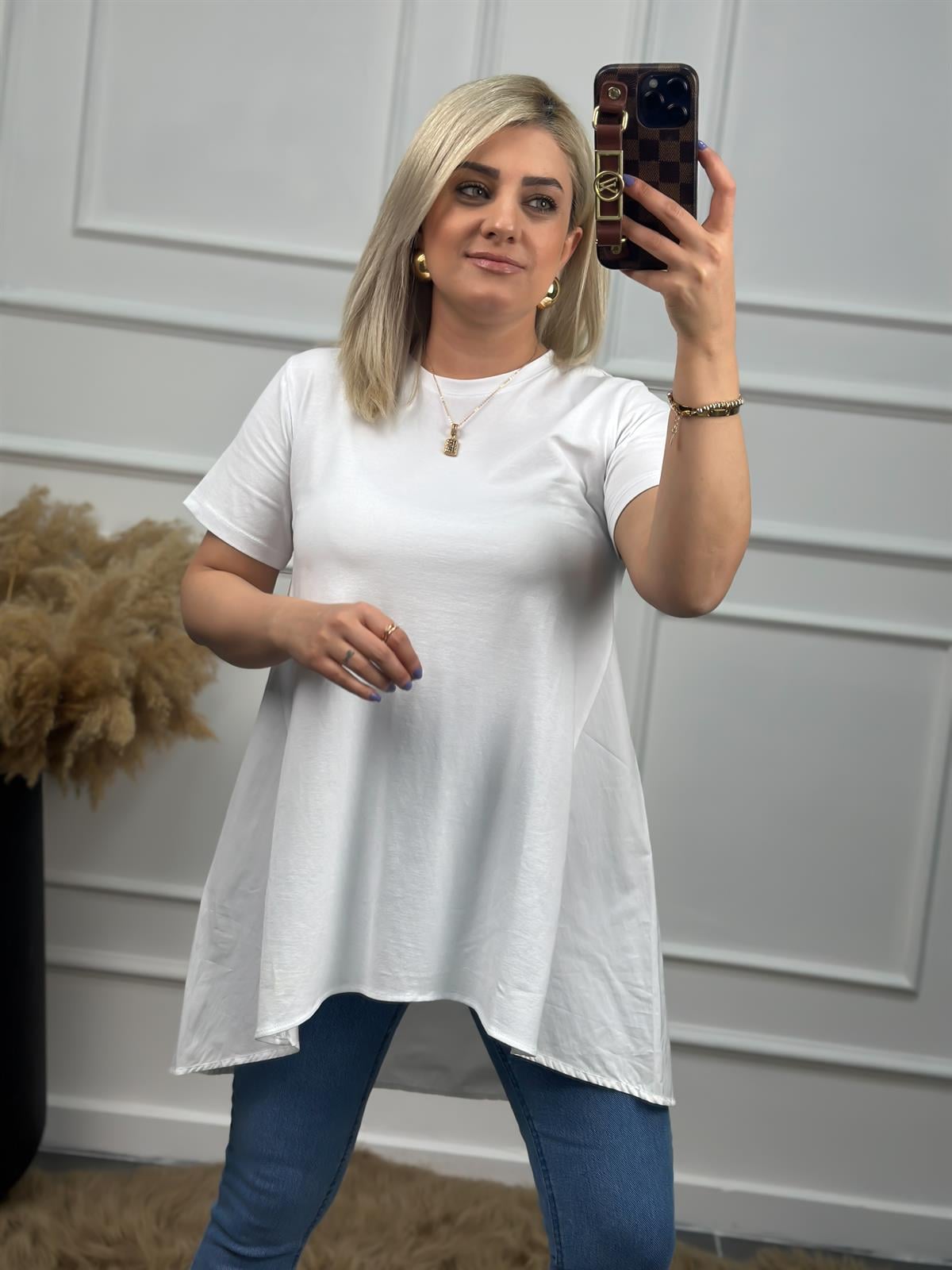 Orjinal Marka Arkası Poplin Detay Basic Tshirt BEYAZ