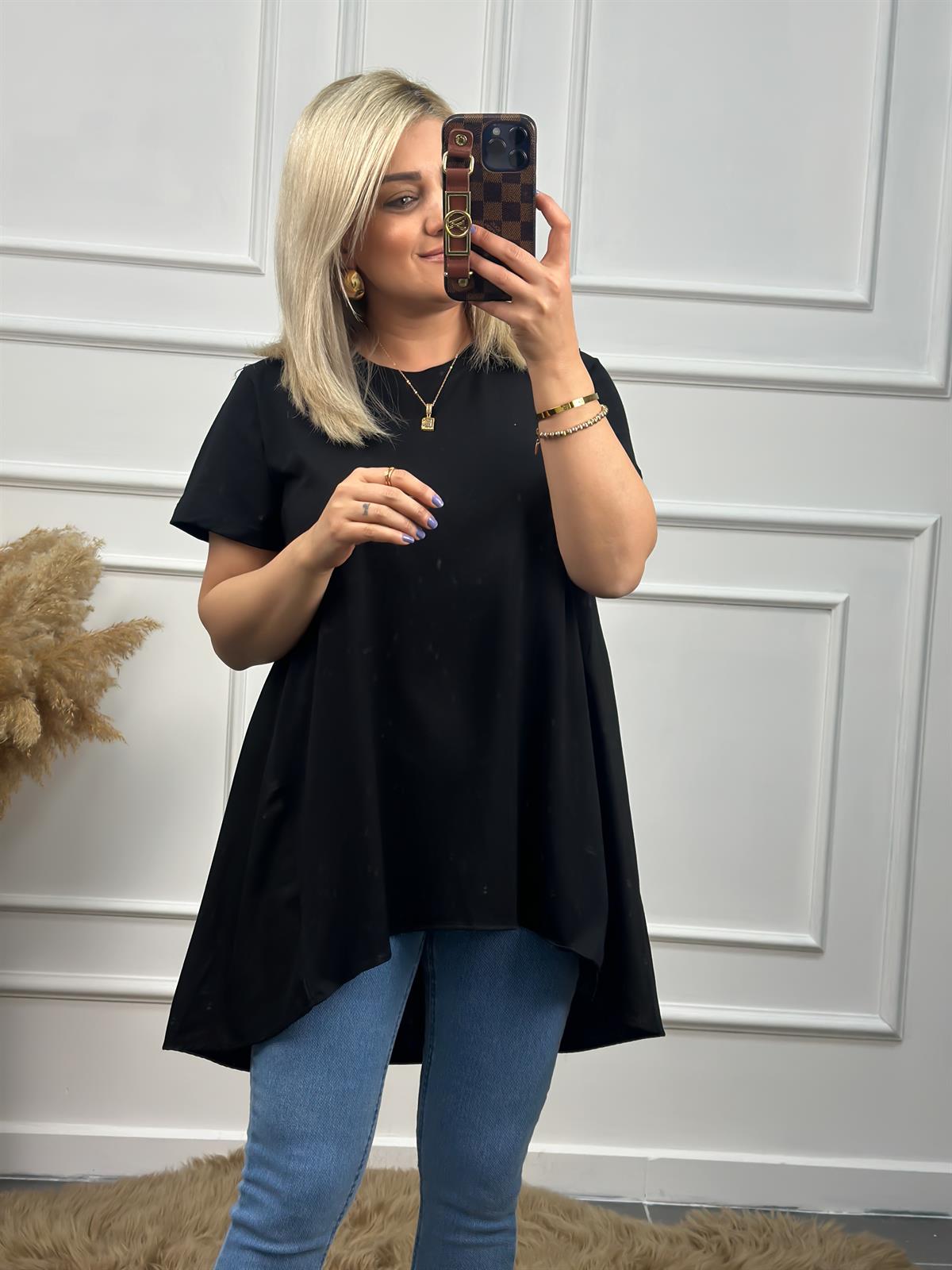 Orjinal Marka Arkası Poplin Detay Basic Tshirt SİYAH