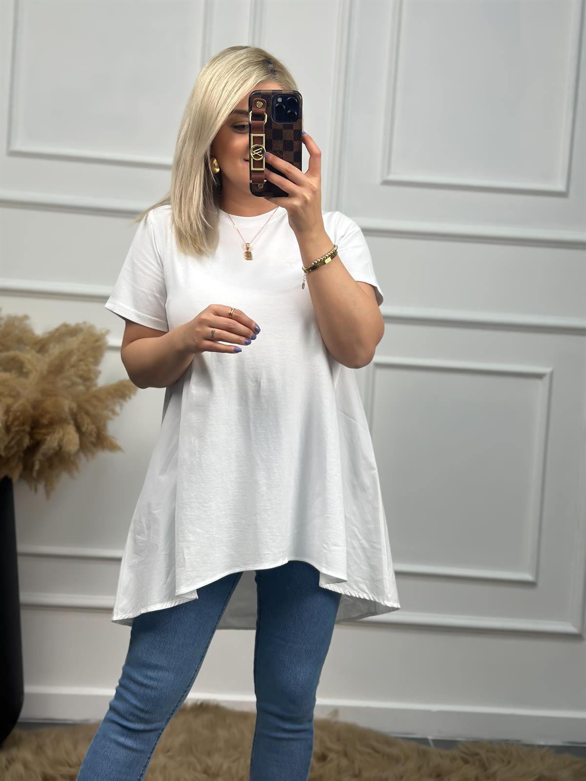 Orjinal Marka Arkası Poplin Detay Basic Tshirt BEYAZ