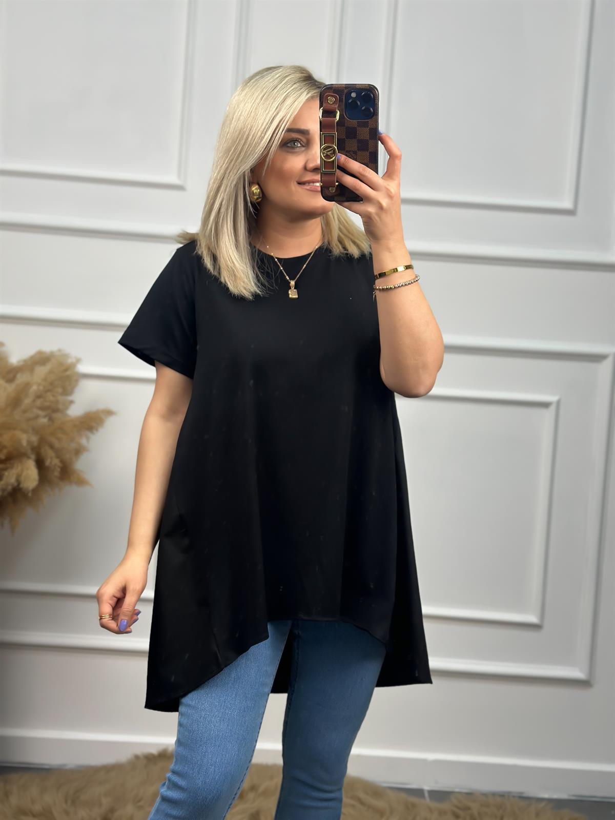 Orjinal Marka Arkası Poplin Detay Basic Tshirt SİYAH