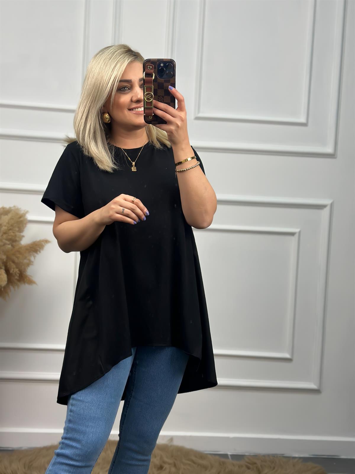 Orjinal Marka Arkası Poplin Detay Basic Tshirt SİYAH